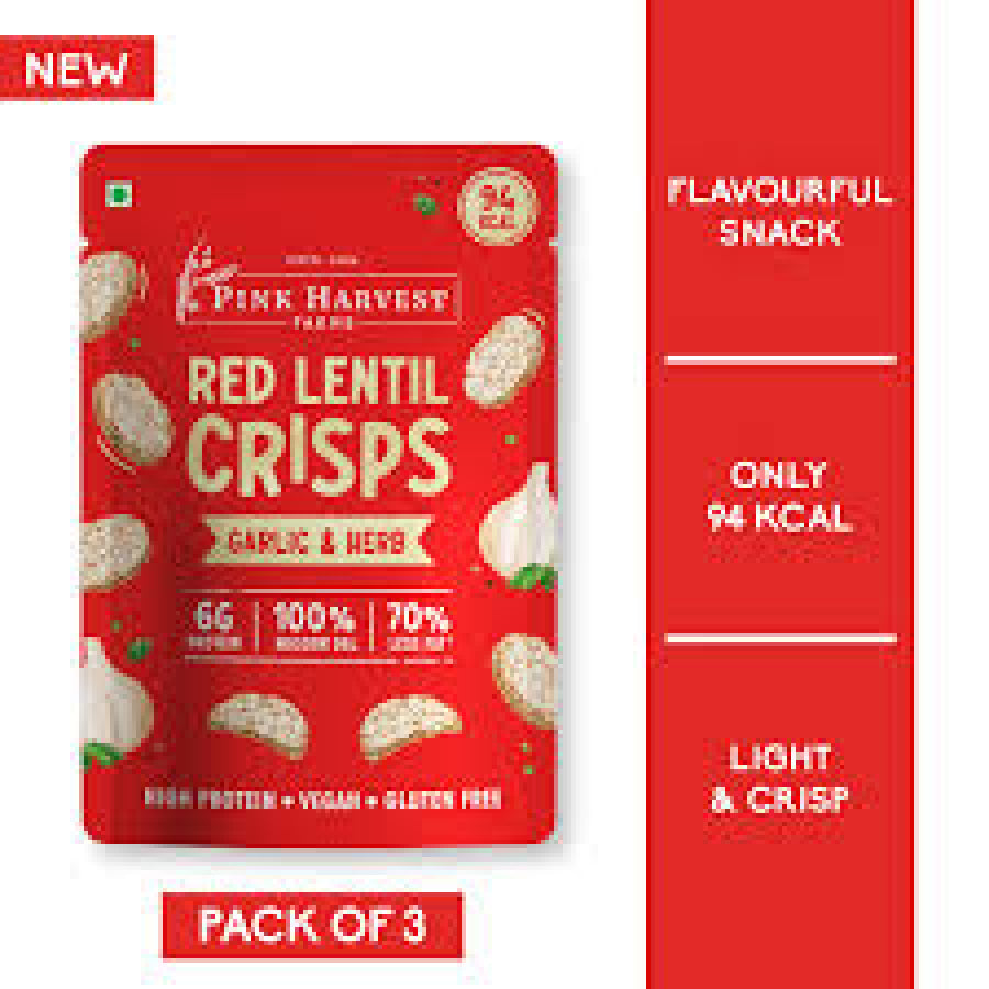 Red Lentil Crisps (Garlic & Herb) Pink Harvest