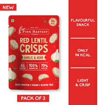 Red Lentil Crisps (Garlic & Herb) Pink Harvest