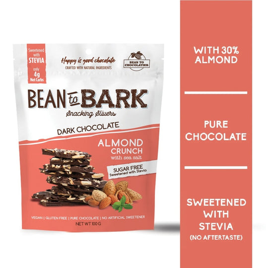Sugar Free Dark Chocolate Almond Crunch with Sea Salt - Pink Harvest Farms Bean to Bark